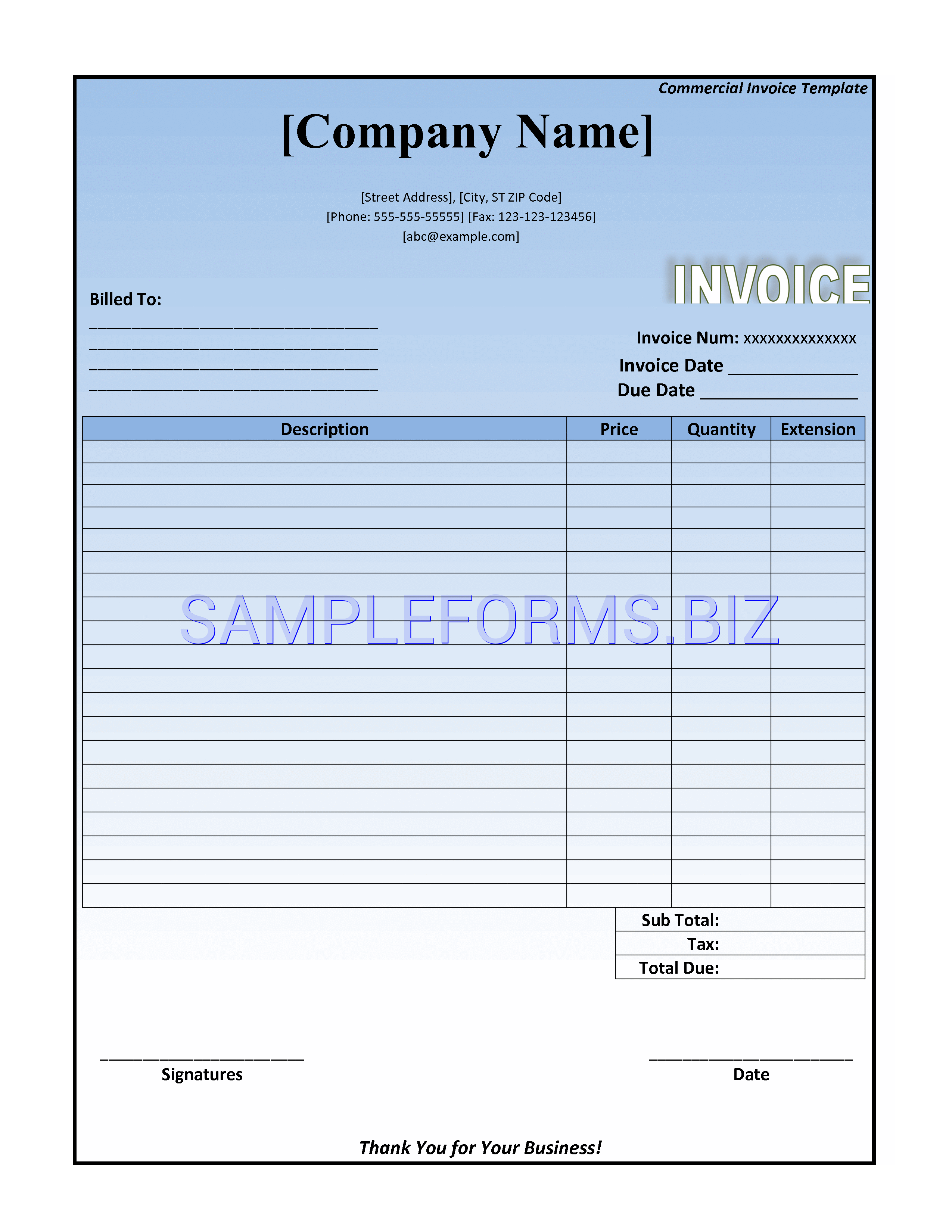 Preview free downloadable Commercial Invoice Template in PDF (page 1)